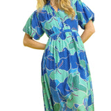Bubble Sleeve Ocean Mix Midi Dress