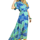 Bubble Sleeve Ocean Mix Midi Dress