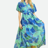 Bubble Sleeve Ocean Mix Midi Dress