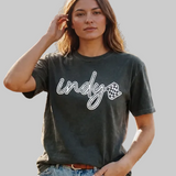 Charcoal t-shirt with graphic script Indy lettering
