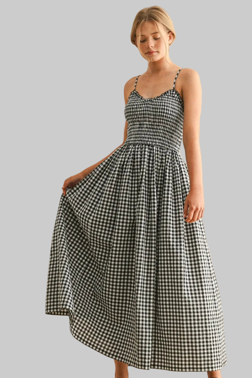 Gingham Print Midi Dress