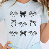 Checkered Flag Black Bow Race Graphic Tee