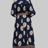 Botanical Print Midi Dress - Navy