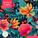 Floral puzzle packaging with colorful flowers and leaves on a dark background