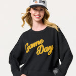 Black 'Game Day' sweatshirt, with Gold Game Day Lettering.