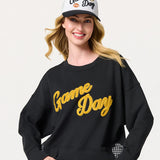 Black 'Game Day' sweatshirt, with Gold Game Day Lettering.