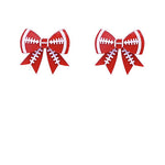 A pair of red and white football-themed earrings with white laces.