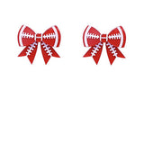 A pair of red and white football-themed earrings with white laces.