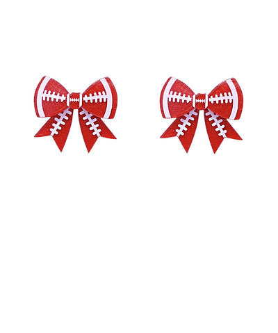 A pair of red and white football-themed earrings with white laces.