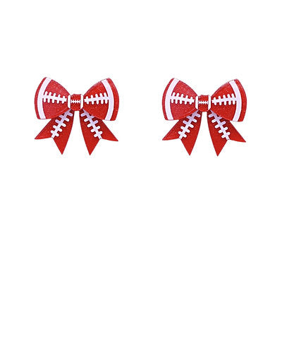 A pair of red and white football-themed earrings with white laces.