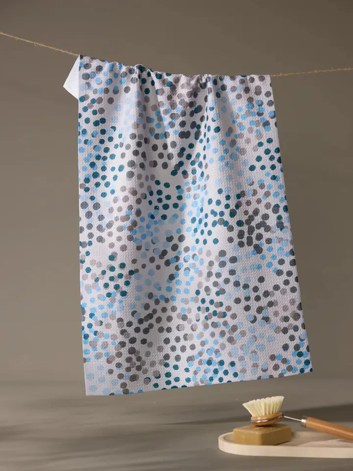 Geometry Cool Dots Tea Towel Grey, Blue and White