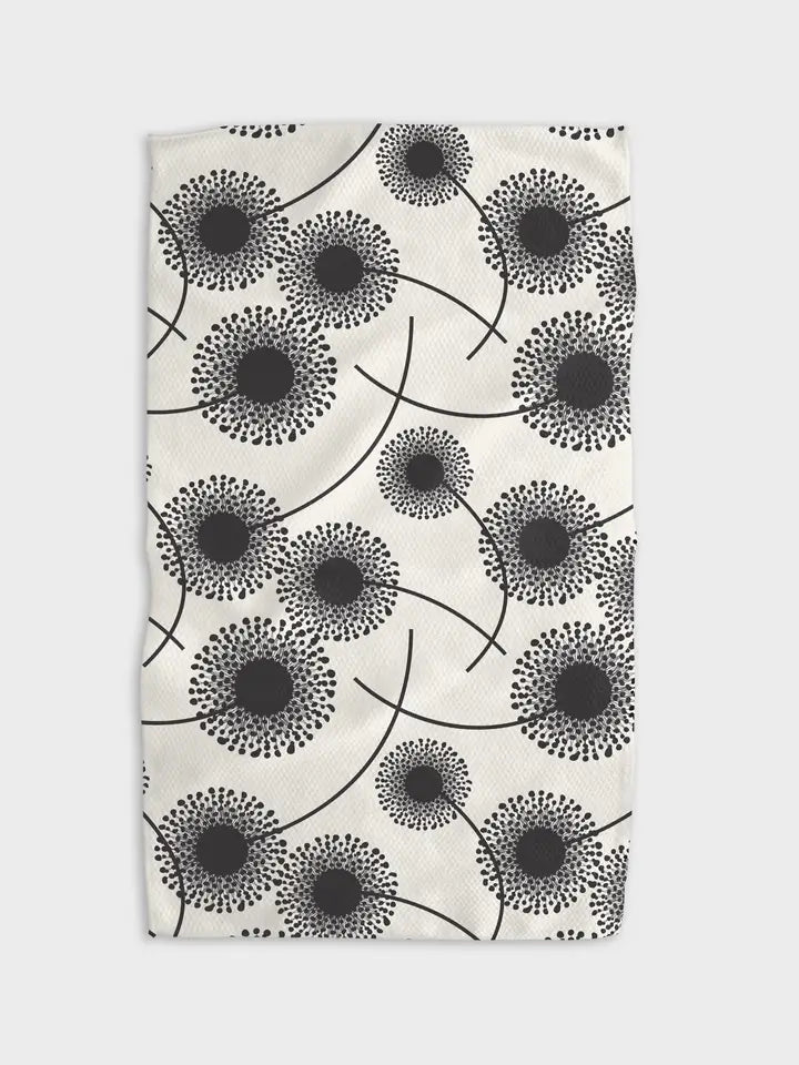 Geometry towel - white background with black flowers