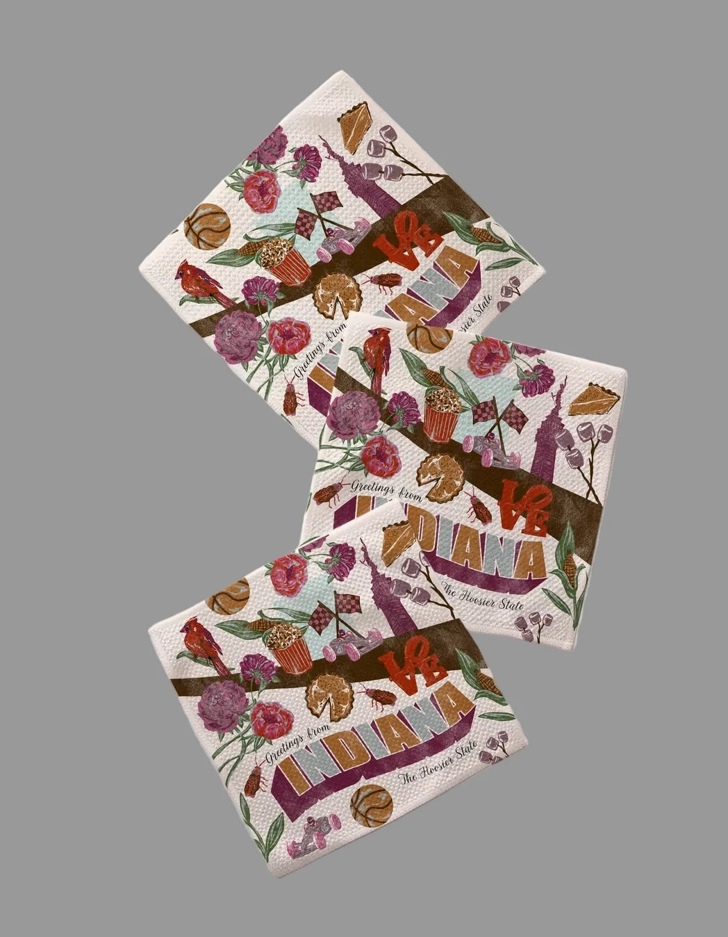 Geometry Indiana dishcloth set of 3 with colorful Hoosier State desig