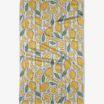 Geometry towel Yellow lemons with Green leave and striped blue & White Background