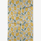 Geometry towel Yellow lemons with Green leave and striped blue & White Background