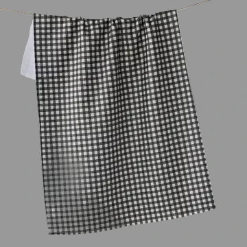 A black and white gingham checkered towel