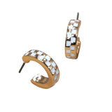 Gold and white checkered hoop earrings