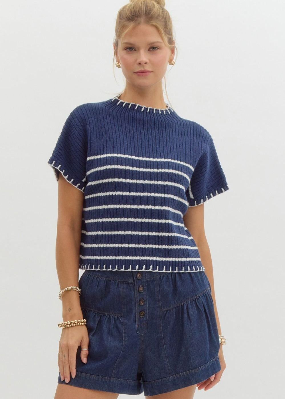 S/S Stripe Sweater Navy