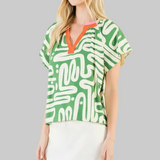 THML Green Abstract Print Top