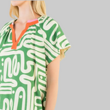 THML Green Abstract Print Top