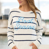 Boat Season Relaxed Fit Sweater - White