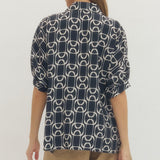 Navy Print Top w/Collar