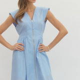 Zipper Front Dress - Lt. Blue