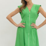 Zipper Front Dress - Kelly Green