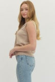 Sleeveless Sweater w/Faux Tie - Oatmeal