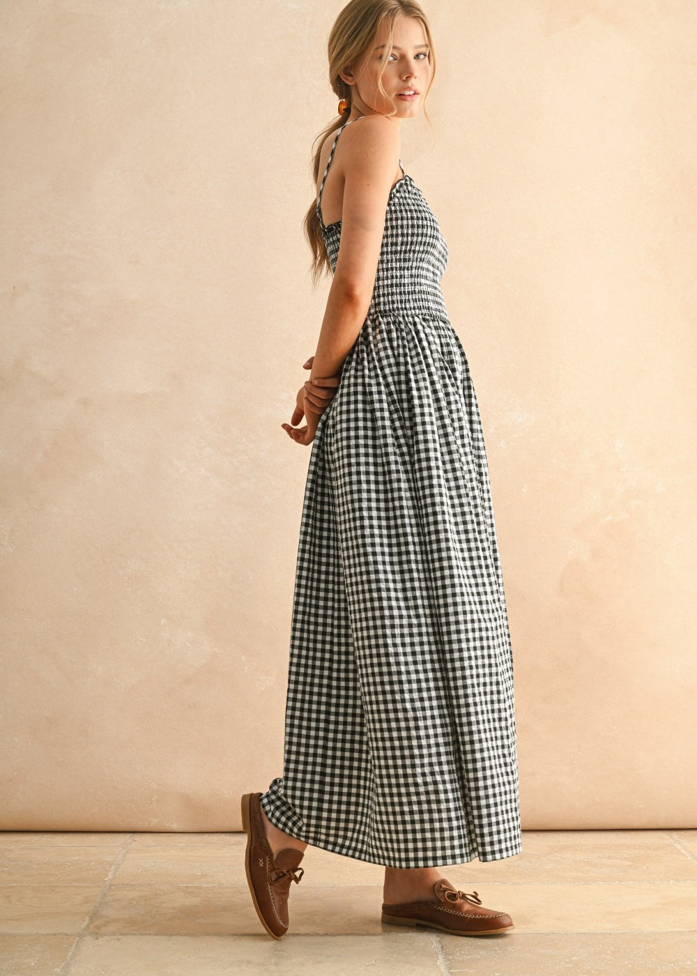midi dress gingham Gingham Print Midi Dress