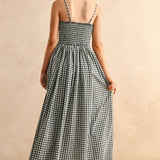 Gingham Print Midi Dress - Black and White