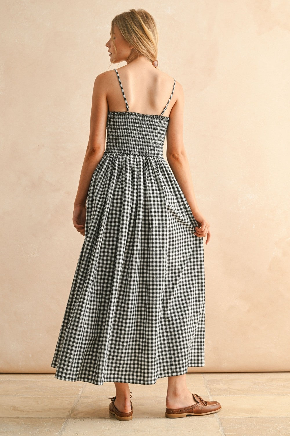 Gingham Print Midi Dress - Black and White Gingham Print Midi Dress - Black and White