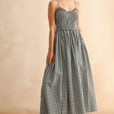 Gingham Print Midi Dress - Black and White