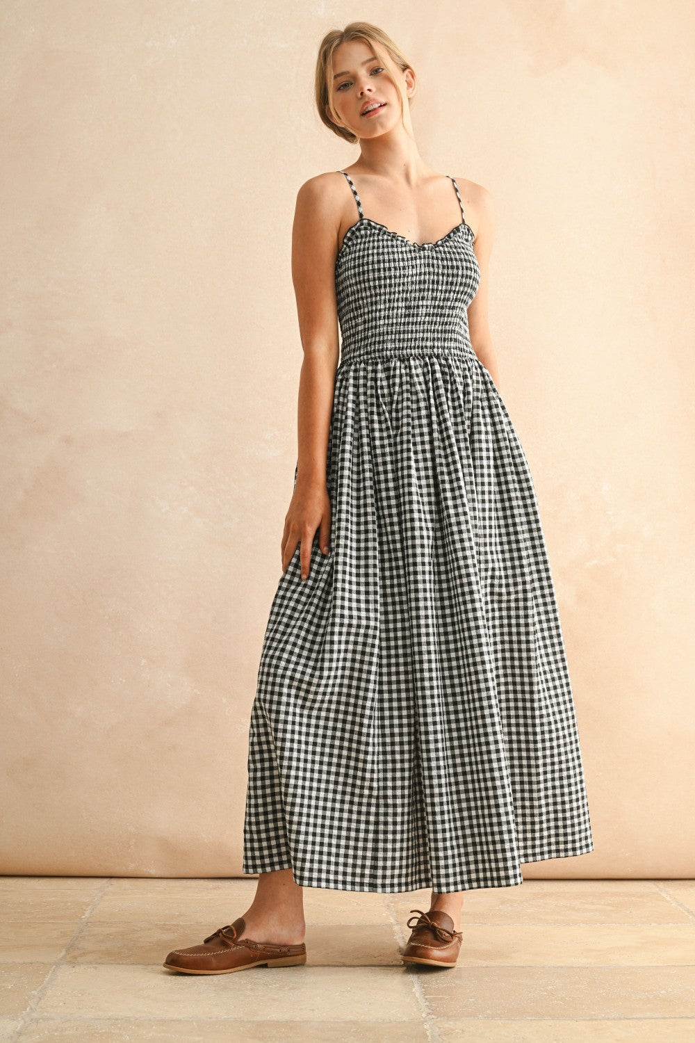 Gingham Print Midi Dress - Black and White Gingham Print Midi Dress - Black and White