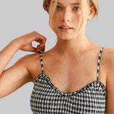 Gingham Print Midi Dress - Black and White
