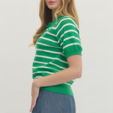 Striped Polo Sweater - Green