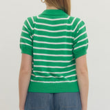 Striped Polo Sweater - Green