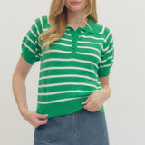 Striped Polo Sweater - Green