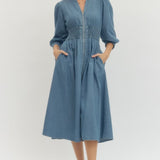 Denim Zip Dress with Elastic Waist