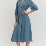 Denim Zip Dress with Elastic Waist