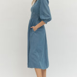 Denim Zip Dress with Elastic Waist