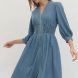 Denim Zip Dress with Elastic Waist