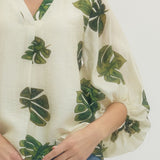 Palm Print V- Neck Top