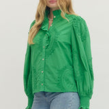 Green Top with Tonal Embroidery