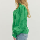 Green Top with Tonal Embroidery