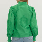Green Top with Tonal Embroidery