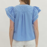 Ruffle Sleeve Lt. Blue Top with Embroidery