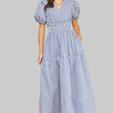 Striped Tiered Maxi Dress - Blue