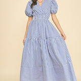 Striped Tiered Maxi Dress - Blue