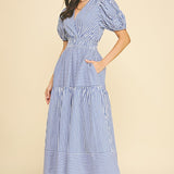 Striped Tiered Maxi Dress - Blue
